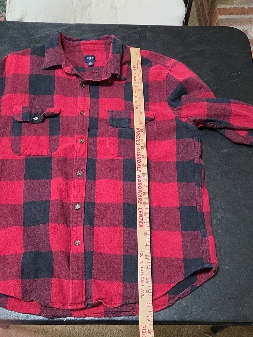 J Crew Mens XL Heavyweight Flannel Shirt Red Black Buffalo Plaid Cotton Button